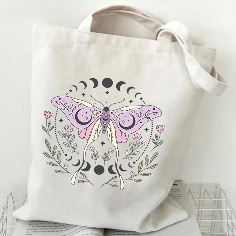 Women\'s Shopping Purse Vintage Flower Butterfly Design Floral Print Storage Handbag Butterfly Lover Gift Women Canvas Tote Bags