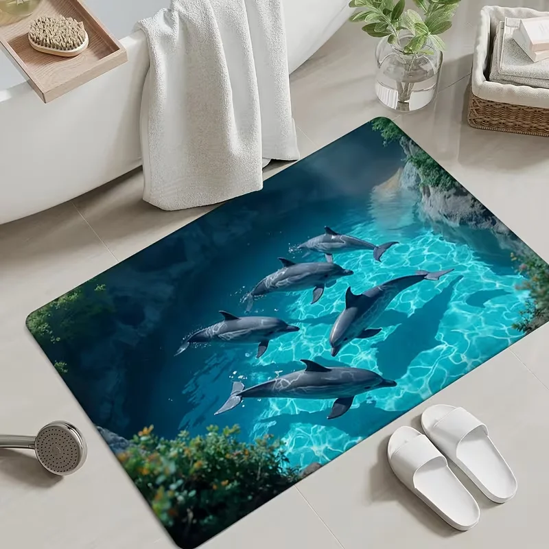 Moonlit Beach Mermaid Seaside Door Mat Non Slip Soft Floor Rug Fantasy Ocean Mermaid Seascape Print Entrance Carpet