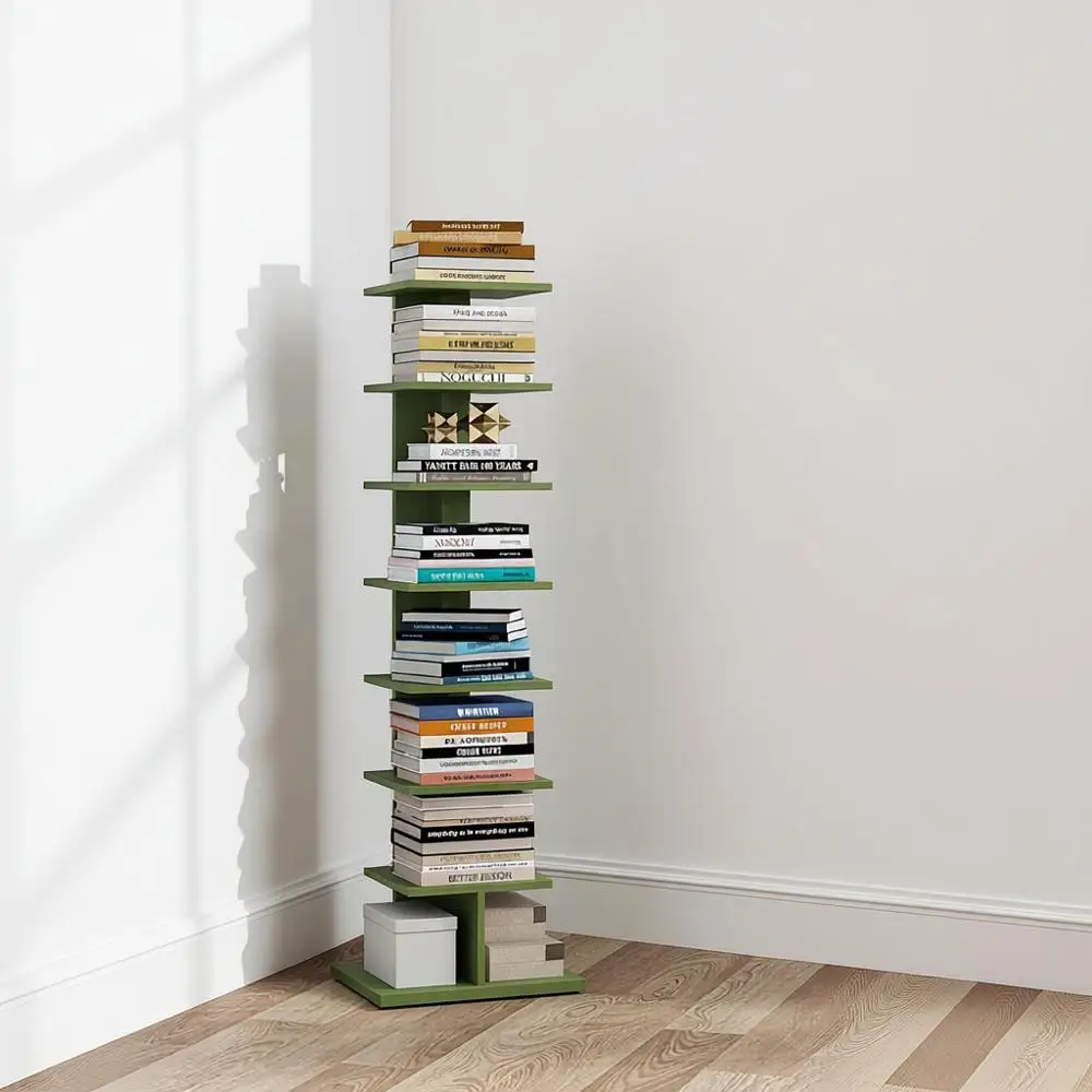 

8-ярусный книжный шкаф, узкий, для небольших помещений, для гостиной, офиса, кабинета, прихожей, оливково-зеленый