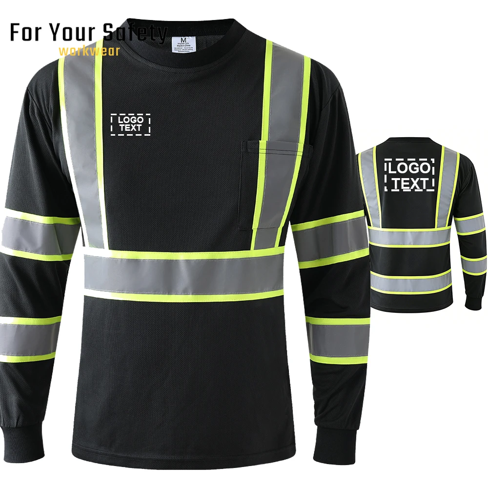 Logo Personalized Black Shirt Long Sleeve for Man Spring Summer O Neck T Shirt Workwear Construction Logo Custom Clothing