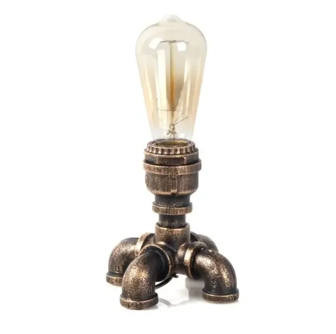 

Rustic Metal Vintage Iron Lamps Water Pipe Table Light Industrial Desk Lamp E27 Base Holder for Livingroom Lighting Fixture