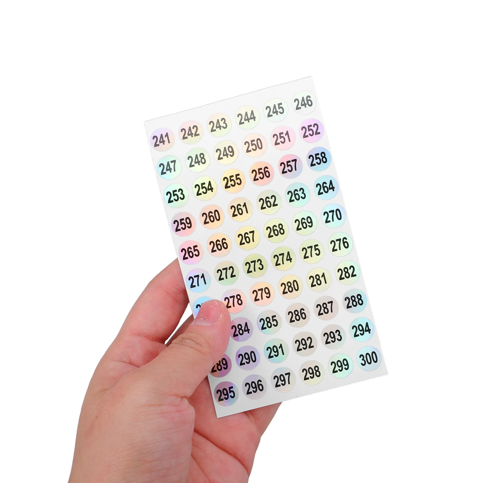 

50 Sheets 1-300 Consecutive Round Number Stickers Holographic Self Adhesive Labels for Nail Art Bottle Lipstick Jar Container