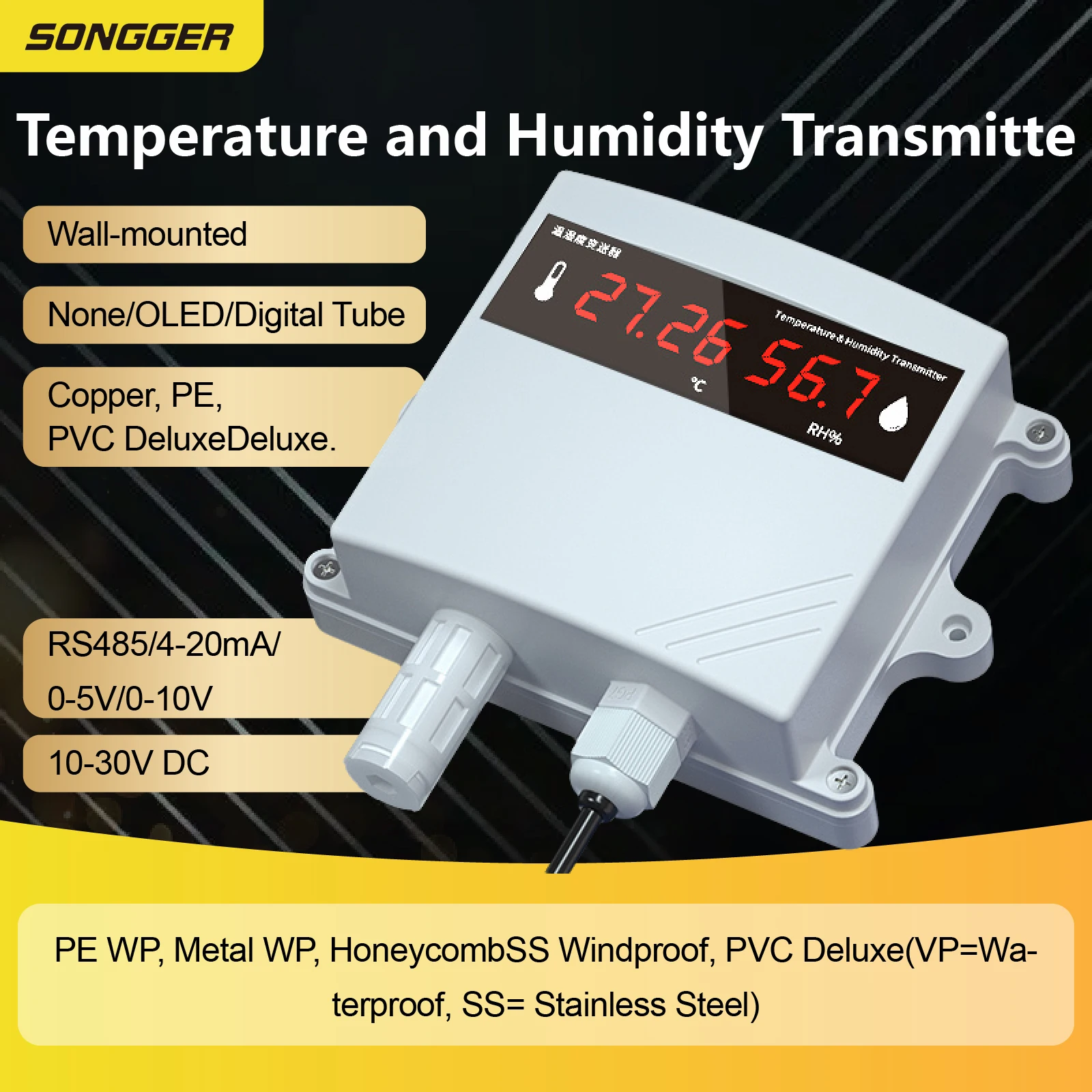 High Precision RS485 Temperature Humidity Transmitter Industrial Temp Humidity Sensor Monitor for Greenhouse HVAC Systems