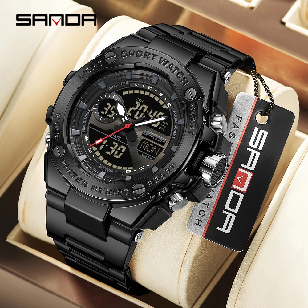 SANDA 3363 Men's Electronic Watch Explosive Steel Heart Youth Electronic Watch Cool Multi functional Student Watch