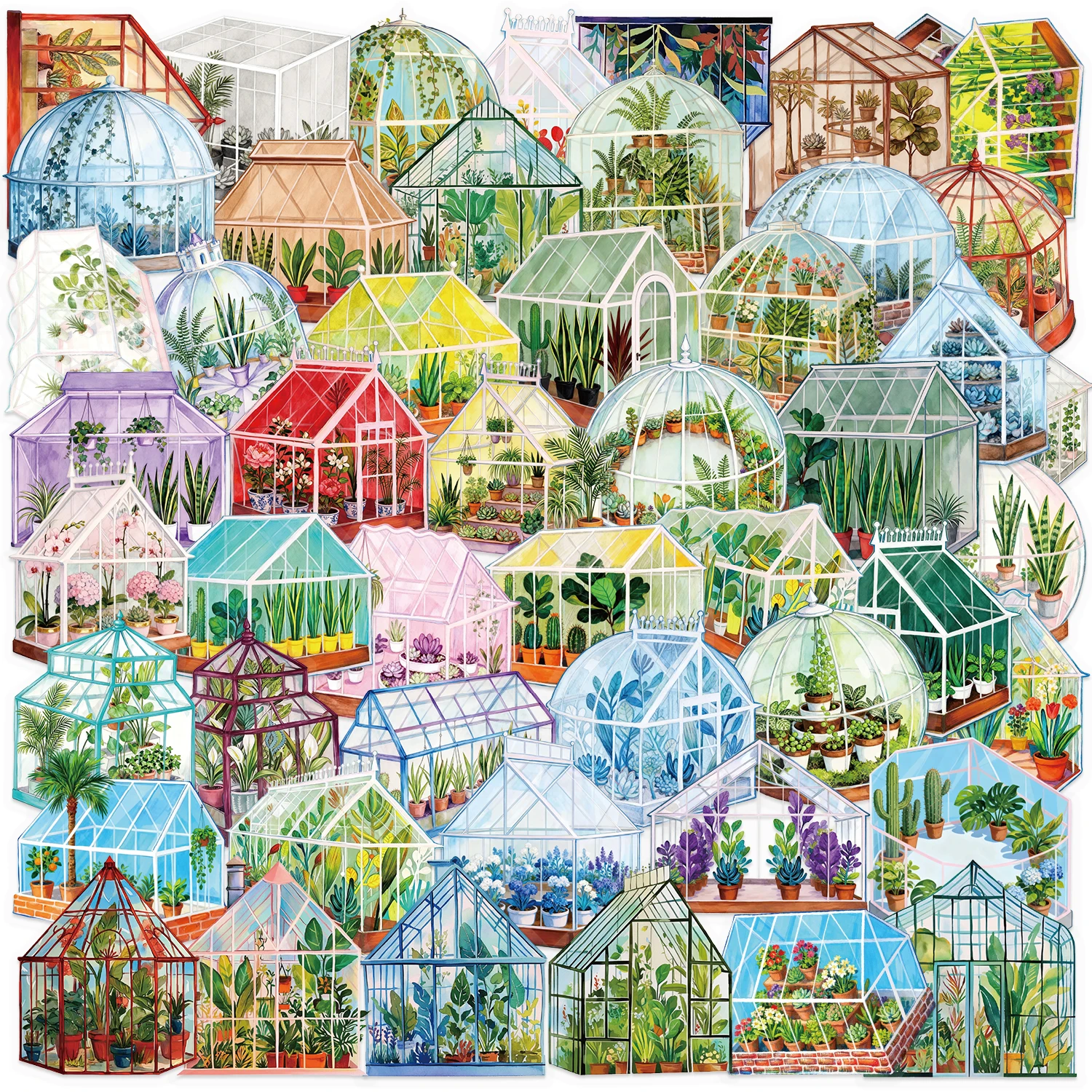 

50PCS Transparent Greenhouse Plants Stickers Nature Botanical Floral Aesthetic Sticker Waterproof Decorative Decal for Scrapbook
