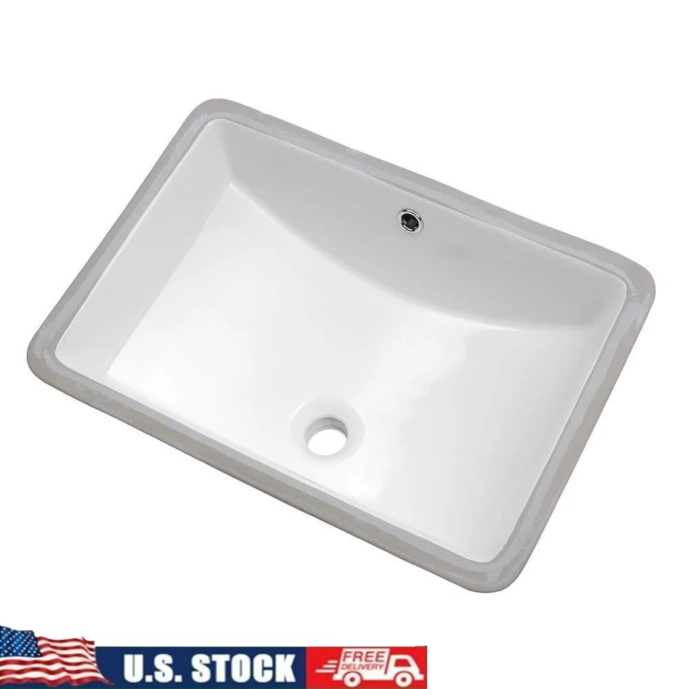 Modern Rectangular White Ceramic Undermount Bathroom Sink 21x14 Inch Sleek Design Acid Resistance Easy Installation For Home