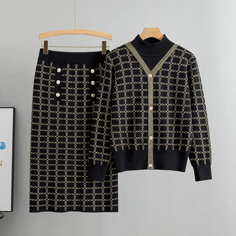 

Temperament Women's Set Autumn/Winter New Korean Knitted Shirt Top Fashion Half Skirt Two Piece Set