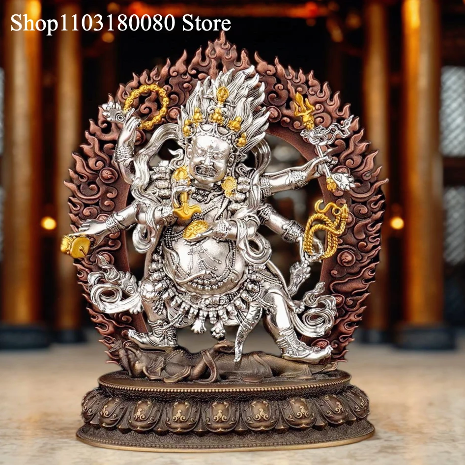 15cm Copper Six-armed Mahakala Mahahala buddha statue wrathful protector deities (Dharmapalas in Tibetan Buddhism