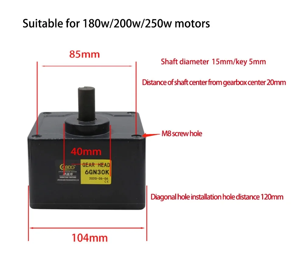 6gn 30-200K Reductiebak Tandwielkast Geschikt Voor 180W/200W/250W Motor Ac Asynchrone Snelheidsregelaar