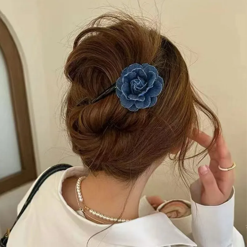 1/2Pcs S-shaped Cowboy Flower Hair Clip Creative Twist Blue Rose Hair Claw Women Ponytail Hairgrip Girls Hair Curler Headwear image 2