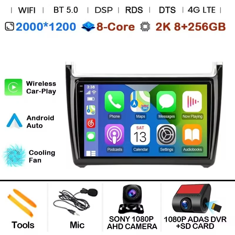 Android 15 Auto Radio 2Din CarPlay Multimedia Videospeler voor Volkswagen VW POLO sedan 6R 2008-2020 GPS Navigatie Autoradio
