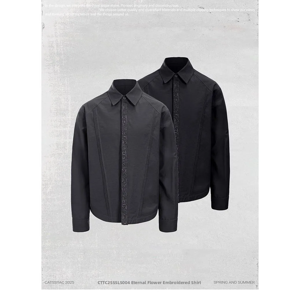 

2025 Men's Long Sve Loose Fit Casual irt Eternal Flower Design Trendy Top Polyester Fabric Button Detailing Youth Faion