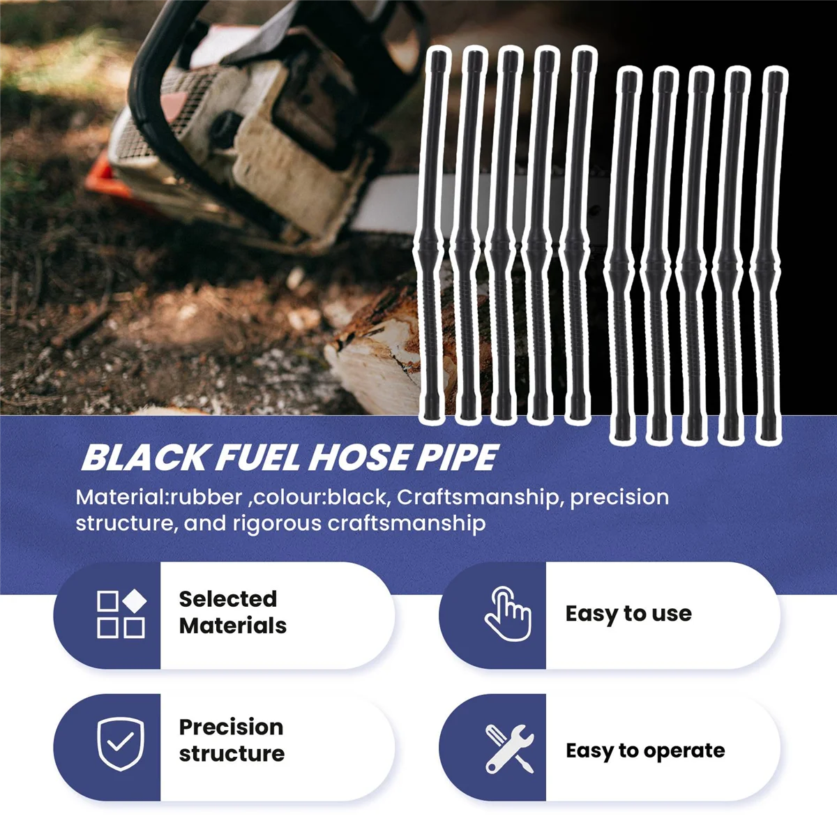 10X Black Fuel Hose Pipe for Chinese Chainsaw 4500 5200 45Cc 52Cc 58Cc MT-9999 Plastic Fuel Hoses Pipes Tool Part