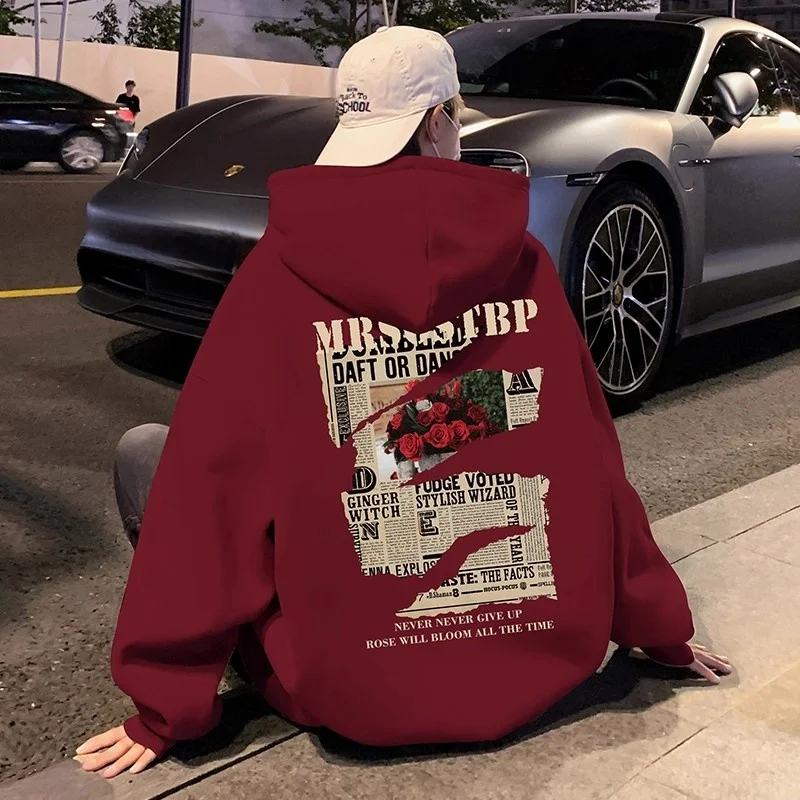 

Мужская свободная хлопковая толстовка с капюшоном, осенне-зимняя новинка, парная толстовка, верхняя одежда из полиэстера, теплая повседневная толстовка с буквенным принтом