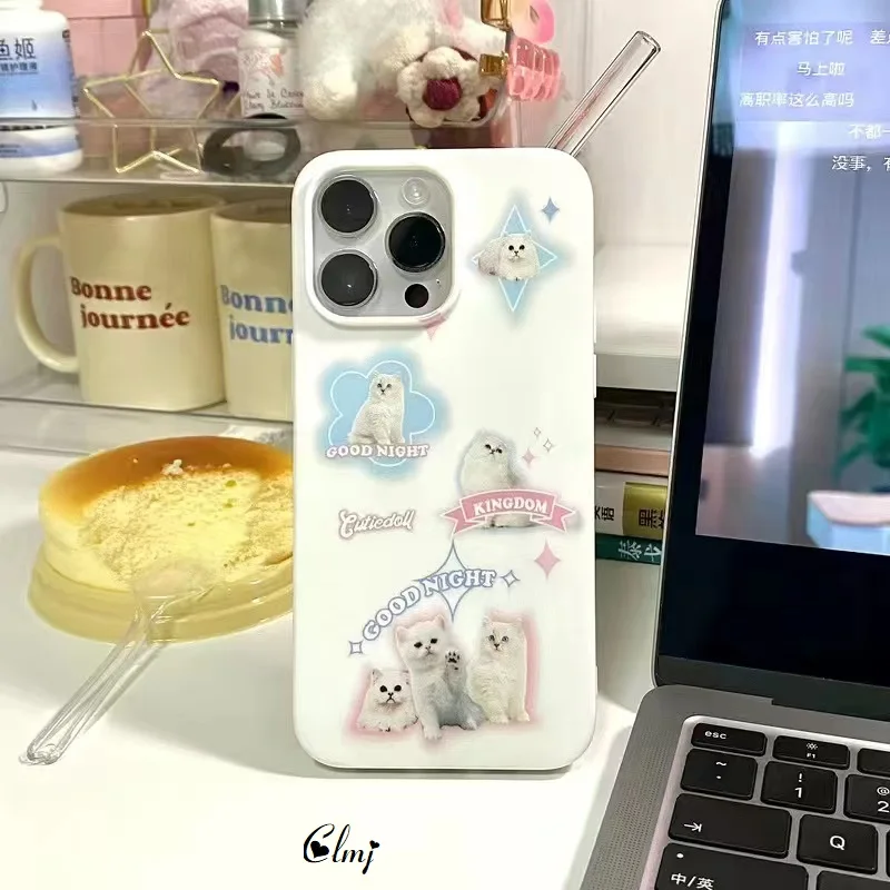 Clmj Y2K Vintage Cute Cat Dog Cartoon Animal Phone Case for iPhone 16 15 14 13 12 11 Pro Max XS XR XSMax 7 8 Plus Hard PC Cover