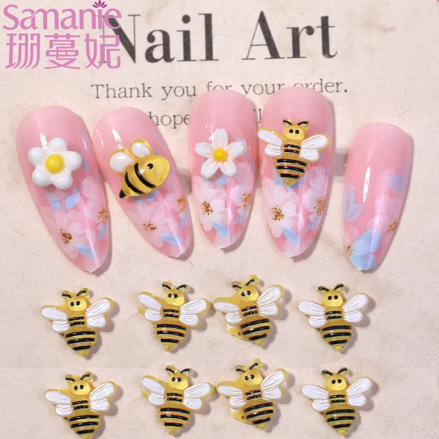 40PCS Creative Cartoon Cute Yellow Bee Nail Art Charms Fashion 3D Resin Mini Flower Manicure DIY Jewelry Decorations Supplies