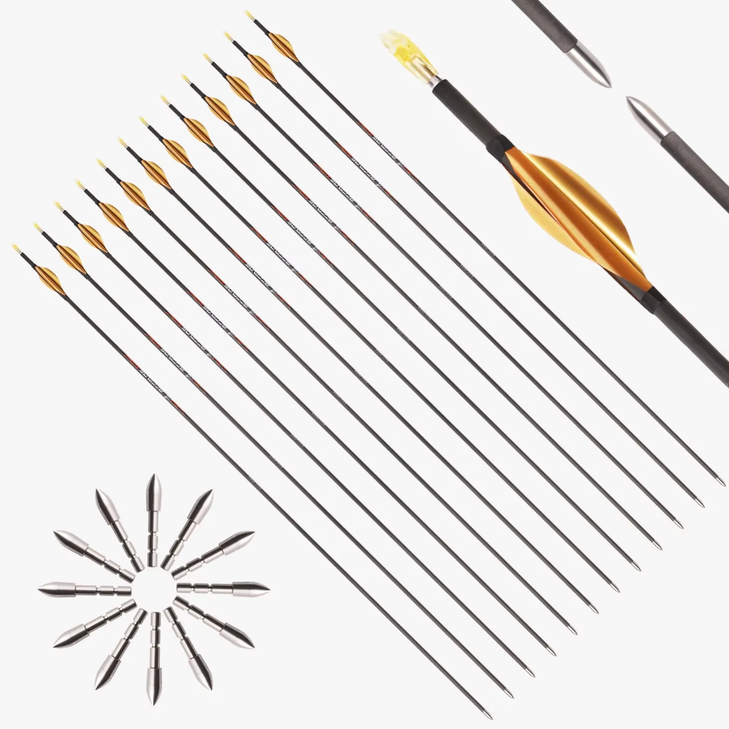 12pcs Pure Carbon Arrows ±0.001 ID4.2mm Spine 250 300 350 400 450 500 550 600 650 700 750 800 900 1000 1100 1300 1500 Archery