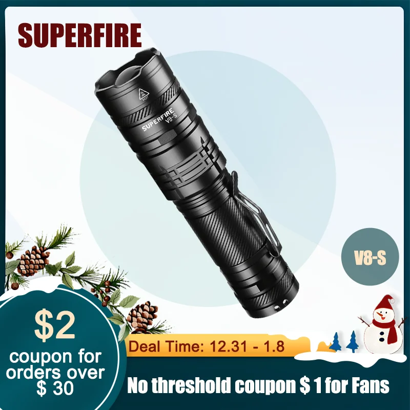 

New SUPERFIRE V8-S 36W High Power LED Tactical Flashlight 5000LM Telescopic Zoom Torch USB Rechargeable Camping Fishing Lantern