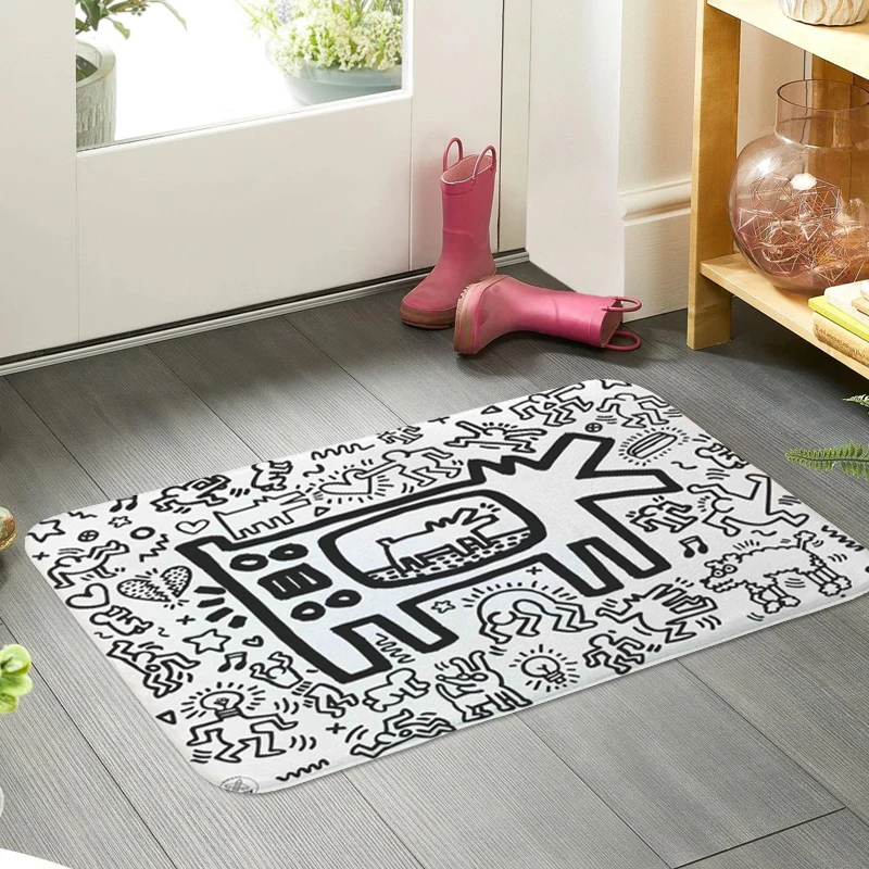

Doormat Entrance Door T-Keith T-Haring Living Room Floor Carpet Kitchen Porch Foot Mat Non-slip Hallway Bath Rug Slip-resistant