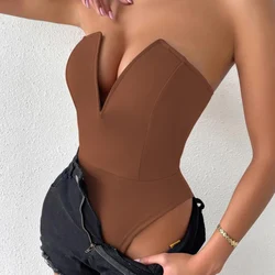 Camisetas sin mangas que combinan con todo para mujer, monos sexys sin tirantes de corte bajo con Espalda descubierta, Bodycon sin mangas de verano, monos negros