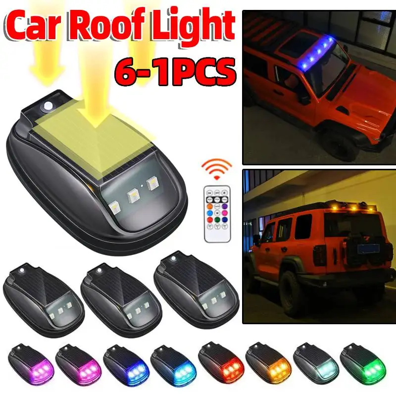 

1-6Pcs Solar Power Car Roof Mount Light with RC RGB Universal Signal Mouse Lamp Wireless Warning Light for Trucks SUV Motorcycle
