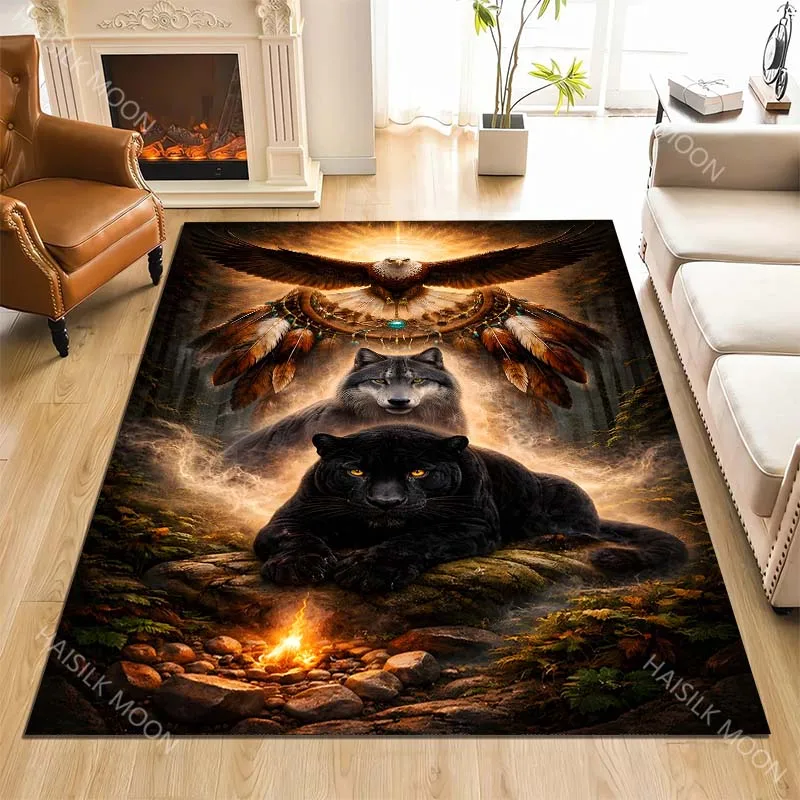 1PC Eagle, Wolf, Panther, Campfire, Forest Carpet for Living Room Bedroom Sofa Home Decor Rus Non-slip Floor Mat Luxury Gift