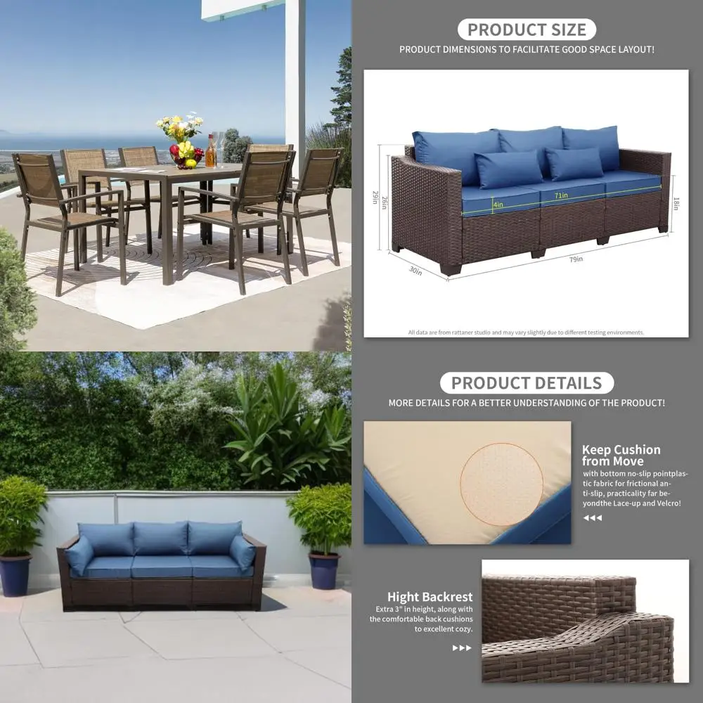 7 piece patio dining set outdoor furniture set with weather resistant table and 6 stackable textilene chairs for garden, yard,