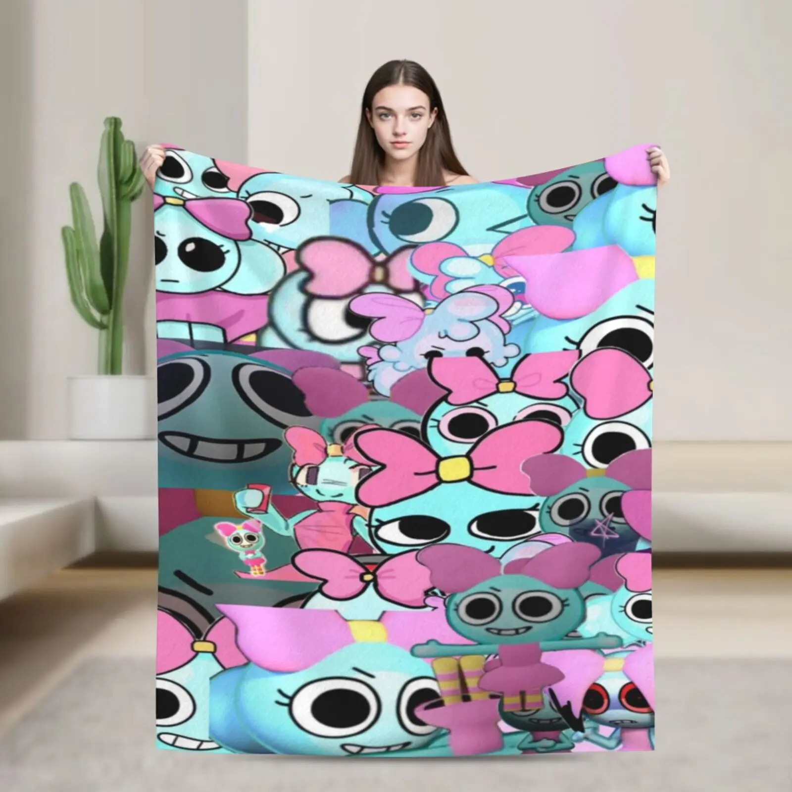 

1pc The Amazing World Anime Flannel Throw Blanket - All-Season, Perfect For Sofa, Bed, Travel, Office - Ideal Gift