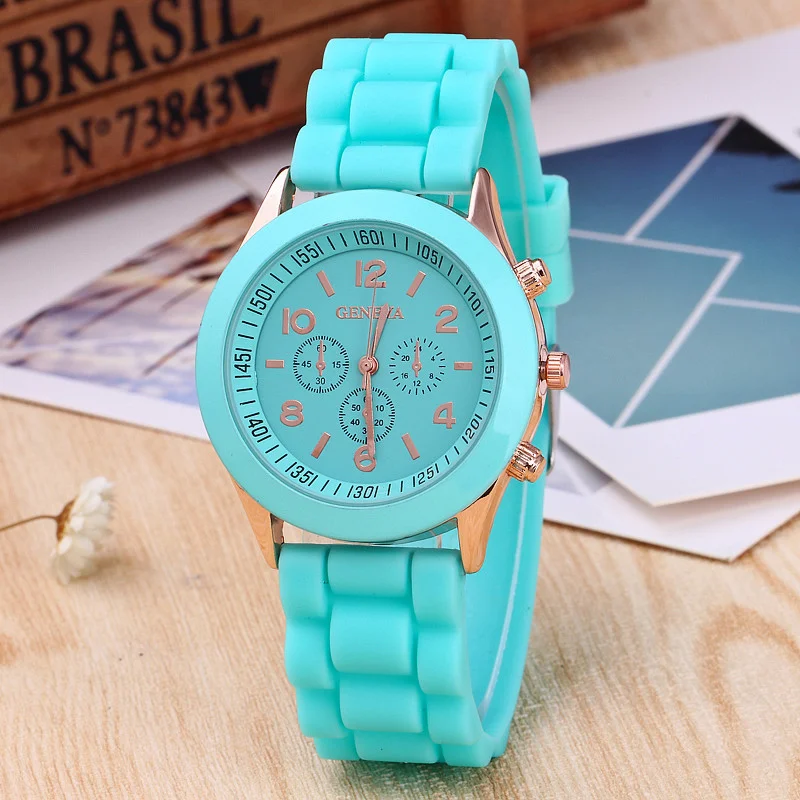 Reloj deportivo a la moda para Mujer, relojes de pulsera para estudiantes, relojes de cuarzo informales con banda de silicona GENEVA, gran oferta