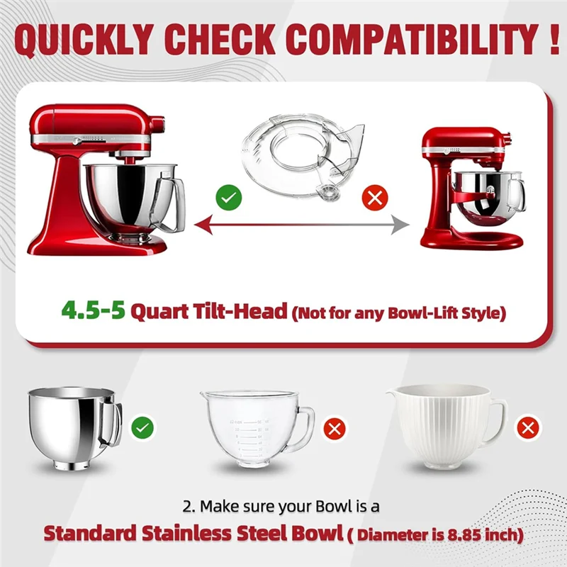 درع SOFT-Pouring لرأس الميل كيتشن ايد 4.5-5QT، درع صب الأمان، واقي الرش لوعاء خلاط كيتشن ايد