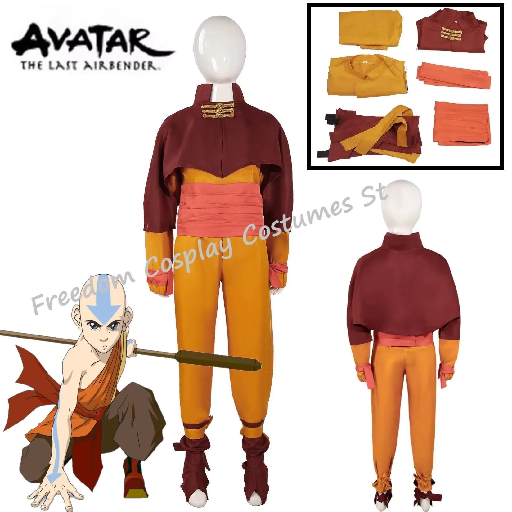 

Adult kids Anime Avatar Cosplay The Last Airbender Aang Cosplay Costume Halloween Carnival Party Clothings with Suit