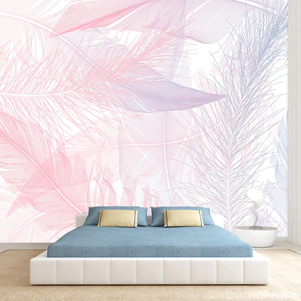 

Removable Self Adhesive Wallpapers Accept for Bedroom Walls Feather Pink Decoration 3d Wallpaper Wall Papers Home Decor Panels