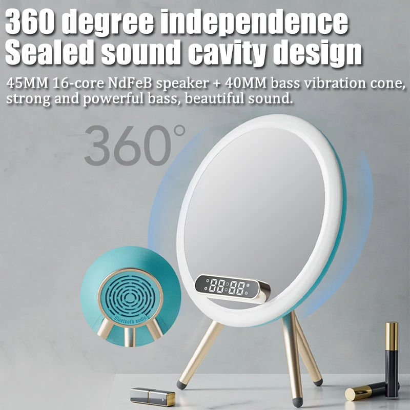 Girl Smart Bluetooth Speaker Wireless Mirror SoundBox Desktop Alarm Clock Wireless Charging with LED Night Light TF Music Player