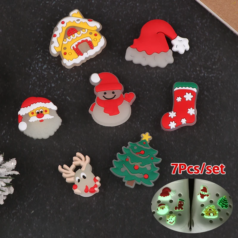 Cute Cartoon Natal Luminous Shoes, X-mas Shoes Buckles, Shoe Pin Decoração, Acessórios de Natal, Presentes de Ano Novo, 7pcs