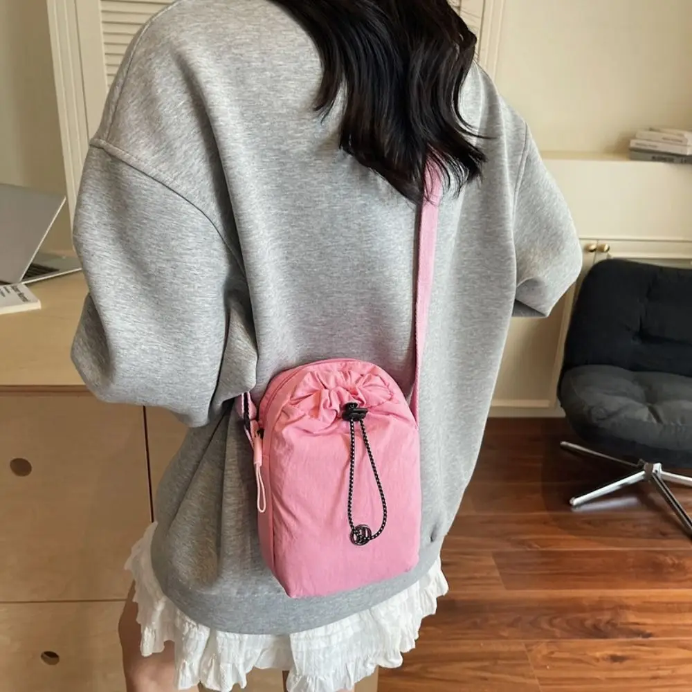 

Nylon Rope Nylon Shoulder Bag Coin Pouch Solid Color Drawstring Crossbody Bag Korean Style Casual Mobile Phone Bag Outdoor