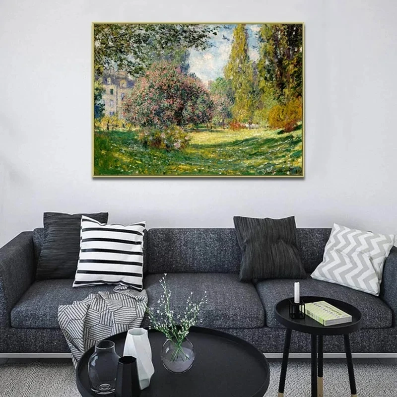 

Hand Painted Famous Work Reproduction of Parc Monceau Paris By Claude Monet,Modern Landscape Wall Art for Living Room,Office