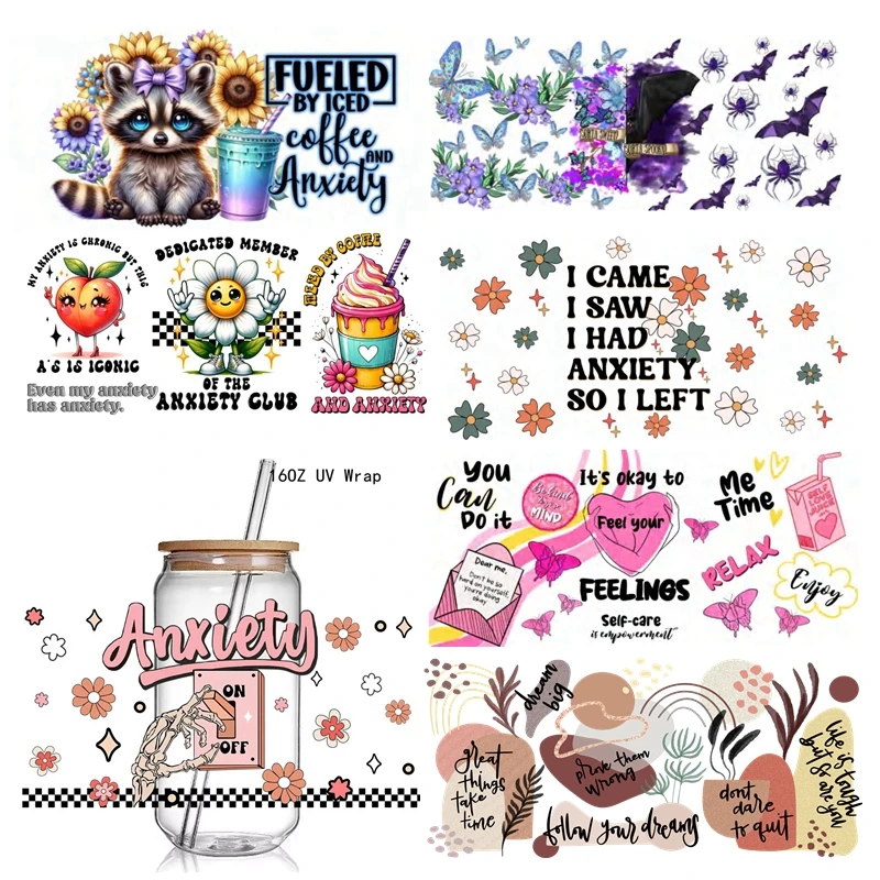 

Anxiety Switch 3D UV DTF Cup Wrap Transfers Stickers UVDTF 16oz Wrap Sorta Sweet UV Cup Wrap Waterproof Logo For Libbey Glass
