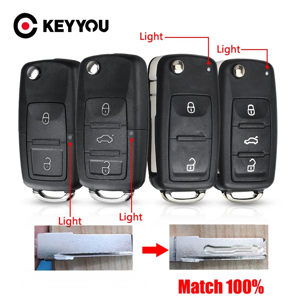 KEYYOU With Cutting Service for VW for Volkswagen Golf Mk6 Tiguan Polo Passat CC SEAT Skoda Octavia Flip Car Key Case