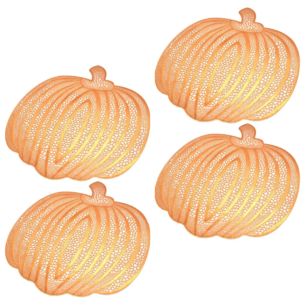 

4Pcs PVC Pumpkin Placemats Exquisite Craftsmanship Anti Scald Place Mats Easy to Clean Festival Supplies Tableware Pad