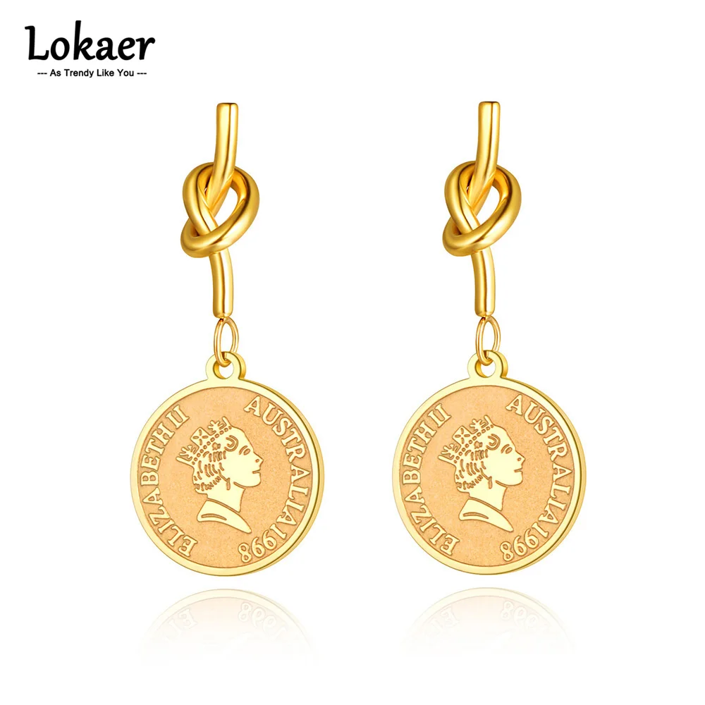 Lokaer Fashion Queen Avatar Charm Earrings Trendy Stainless Steel Party Knot Earrings Jewelry For Women E21141