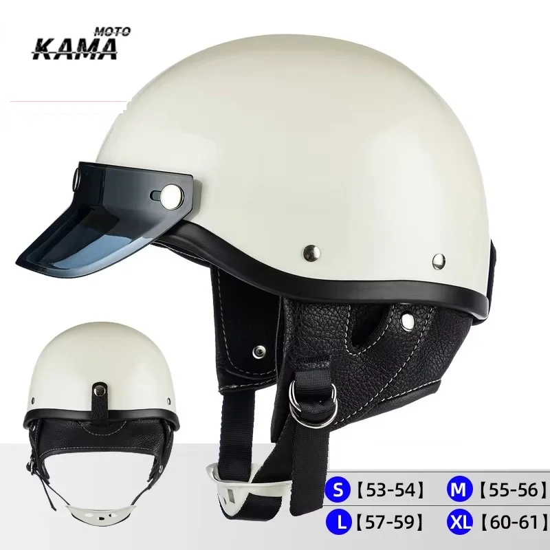 Retro Weißer Halbschalen-Motorradhelm Vintage Motorradhelme für Männer Frauen Unisex Roller Vier-Jahreszeiten-Helm Casco Casque Moto