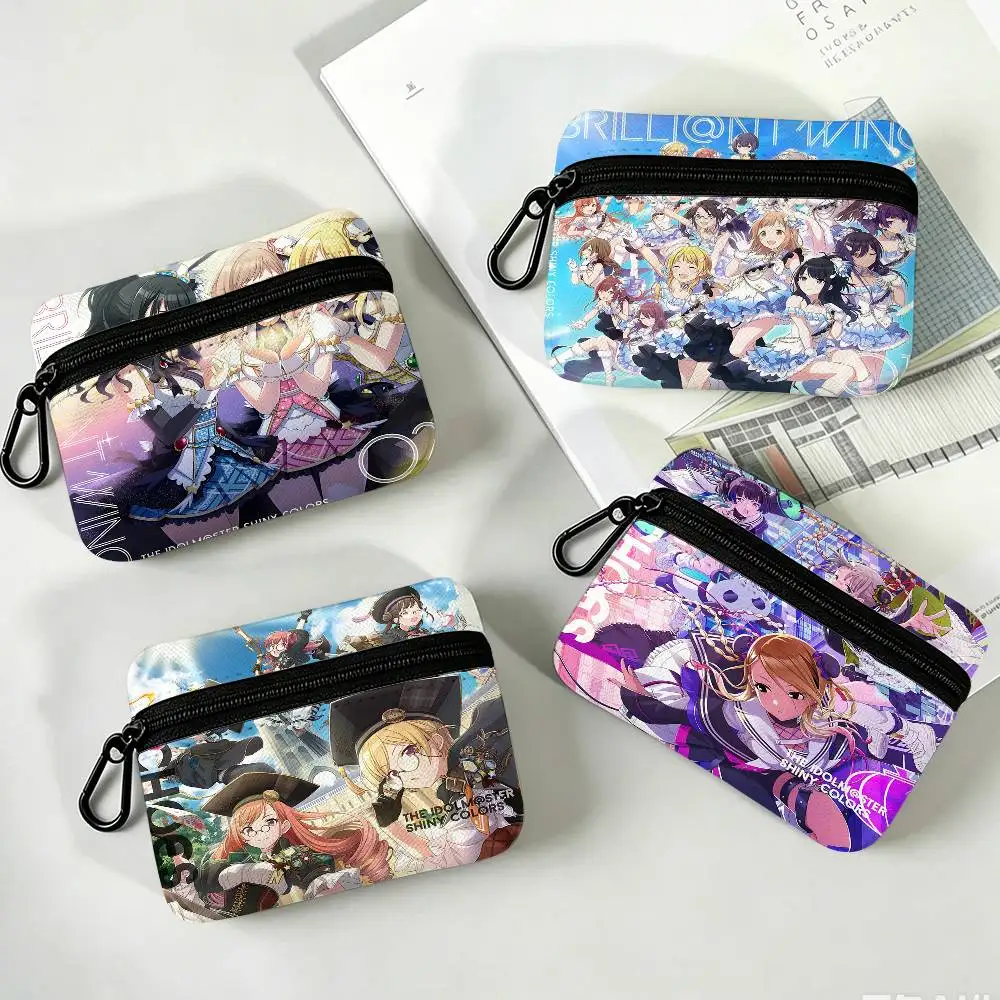 Anime The Idolmaster Shiny Colors Portable Oxford Fabric Mini Wallet Carabiner Design Small Coin Bag For Cards Keys Earphones