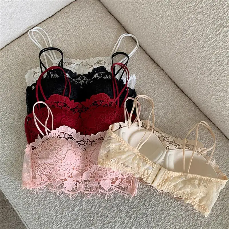 Women's Lace Bra Sexy Hollow Out Flower Underwear Bralette Solid Color Tube Tops Wireless Push Up Bralette Female Lingerie