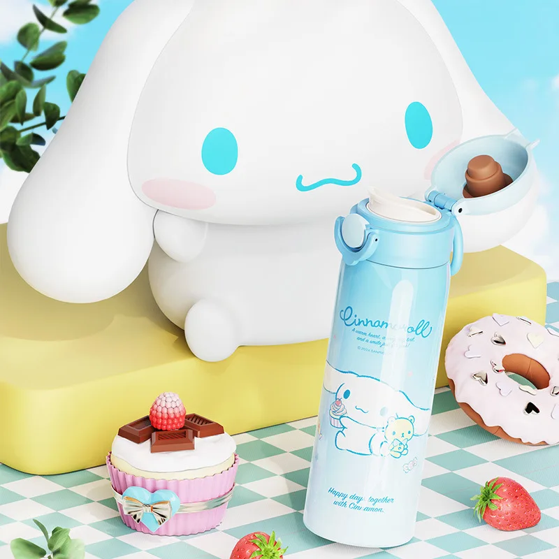 Stainless Steel Water Bottle Direct drinking Thermal Vacuum Insulated Cup Women Thermos Portable Student Children Sanrio Kuromi