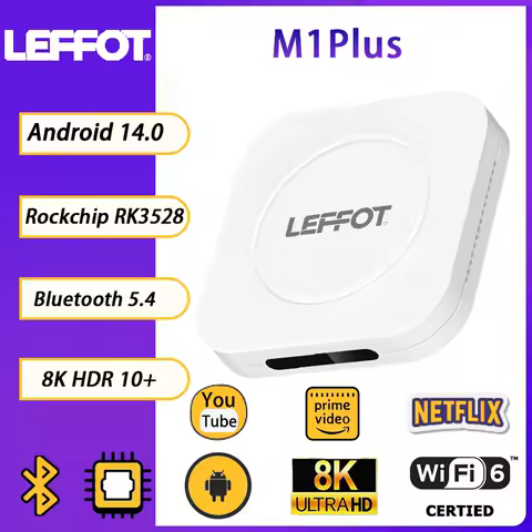 LEFFOT M1Plus TV Box Android 14.0 RK3528 WIFI6 BT5.4 3D Video 4GB 128GB 8K@60fps HD Output Google Voice Set-Top Box