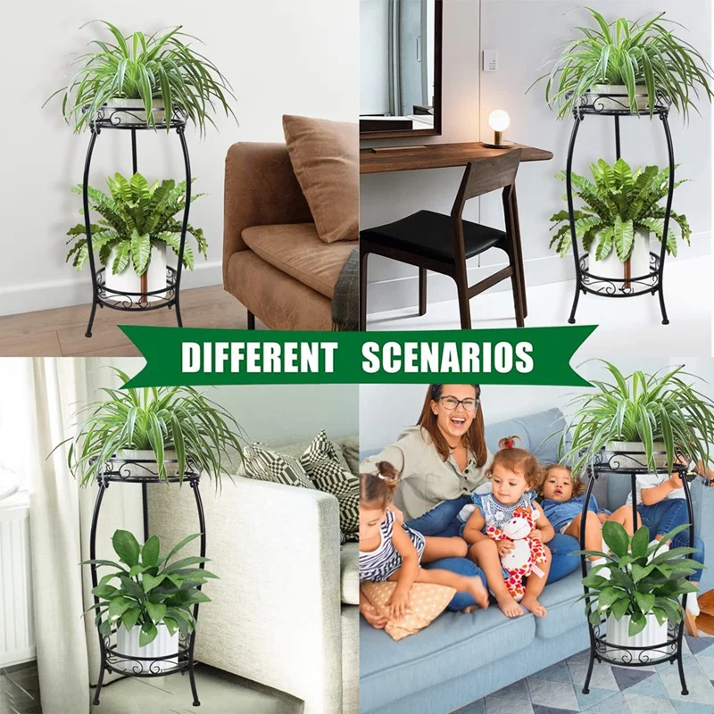 Plant Stand Indoor Outdoor 2 Tier 25Inch Tall Metal Potted Holder Flower Pot Stand Heavy Duty Plant Shelf Rustproof Iron