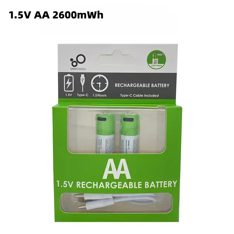 1.5V AA AAA USB Rechargeable Li-ion Batteries AA 2600mWh & AAA 750mWh Type-C Cable Charging for Mouse Clock Shaver Hermometer