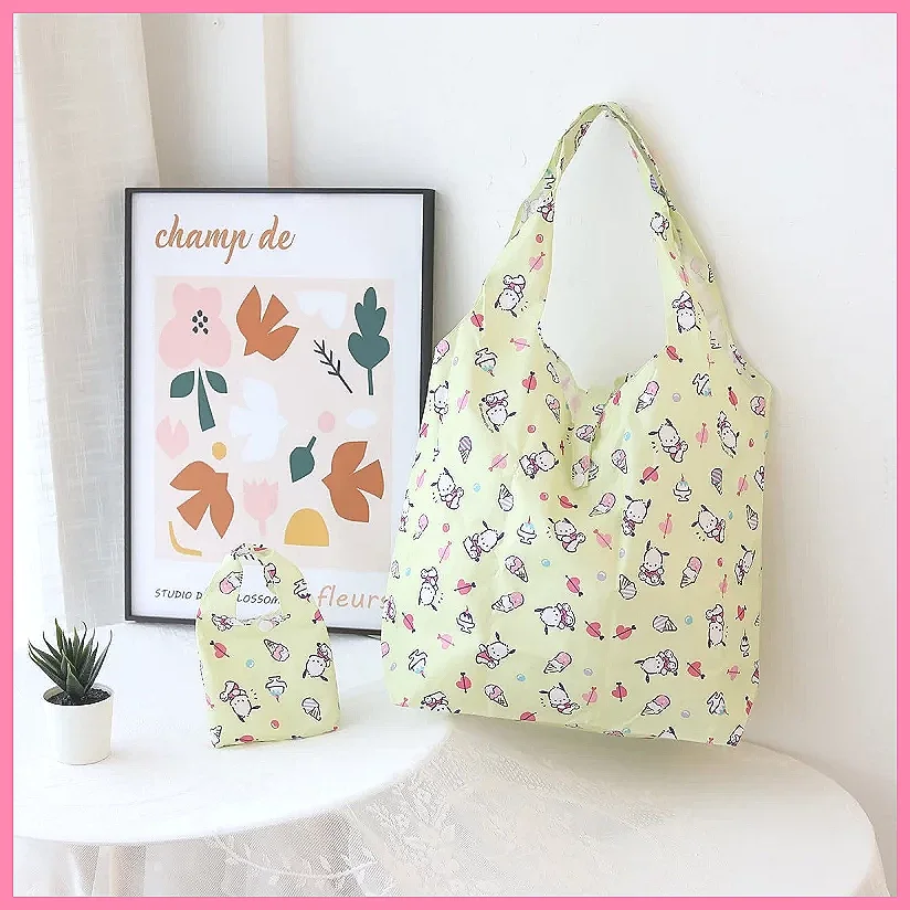 

Cartoon Printed 210D Plaid Foldable Waterproof Shopping Bag, Eco-Friendly Reusable Handheld Storage Tote