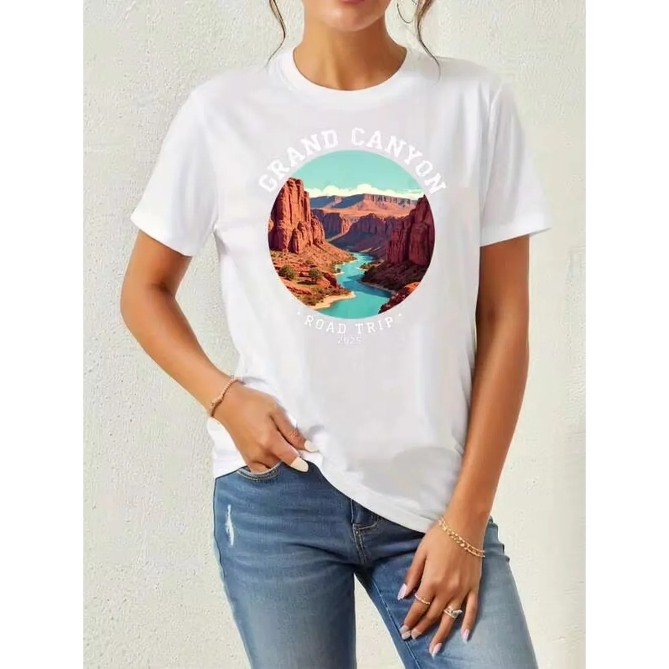 European And American Women's Round Neck Simple Fashion Loose Casual SpringSummer Short Sleeve T-Shirt With Letter Print Top