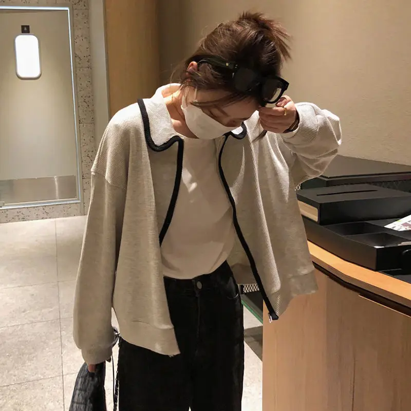 Jackets Women Zipper-up Casual Spring All-match Loose Temper Coats Turn-down Collar Streetwear Simple Ulzzang Slouchy Fashion